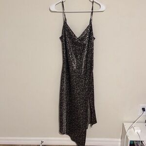 Forever 21 Black and Silver Asymmetrical Dress